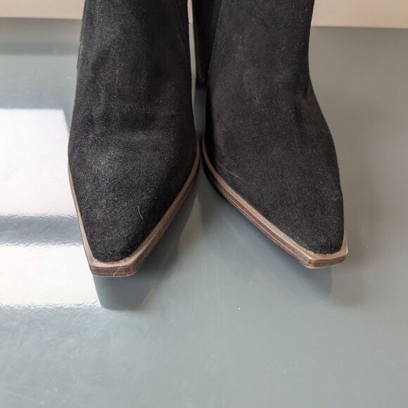 Vince Camuto black Suede Western Cowboy Bootie Chunky Heel - Picture 5 of 15